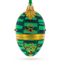 1888 Cherub with Chariot Glass Egg Ornament 4 Inches in Green color Oval