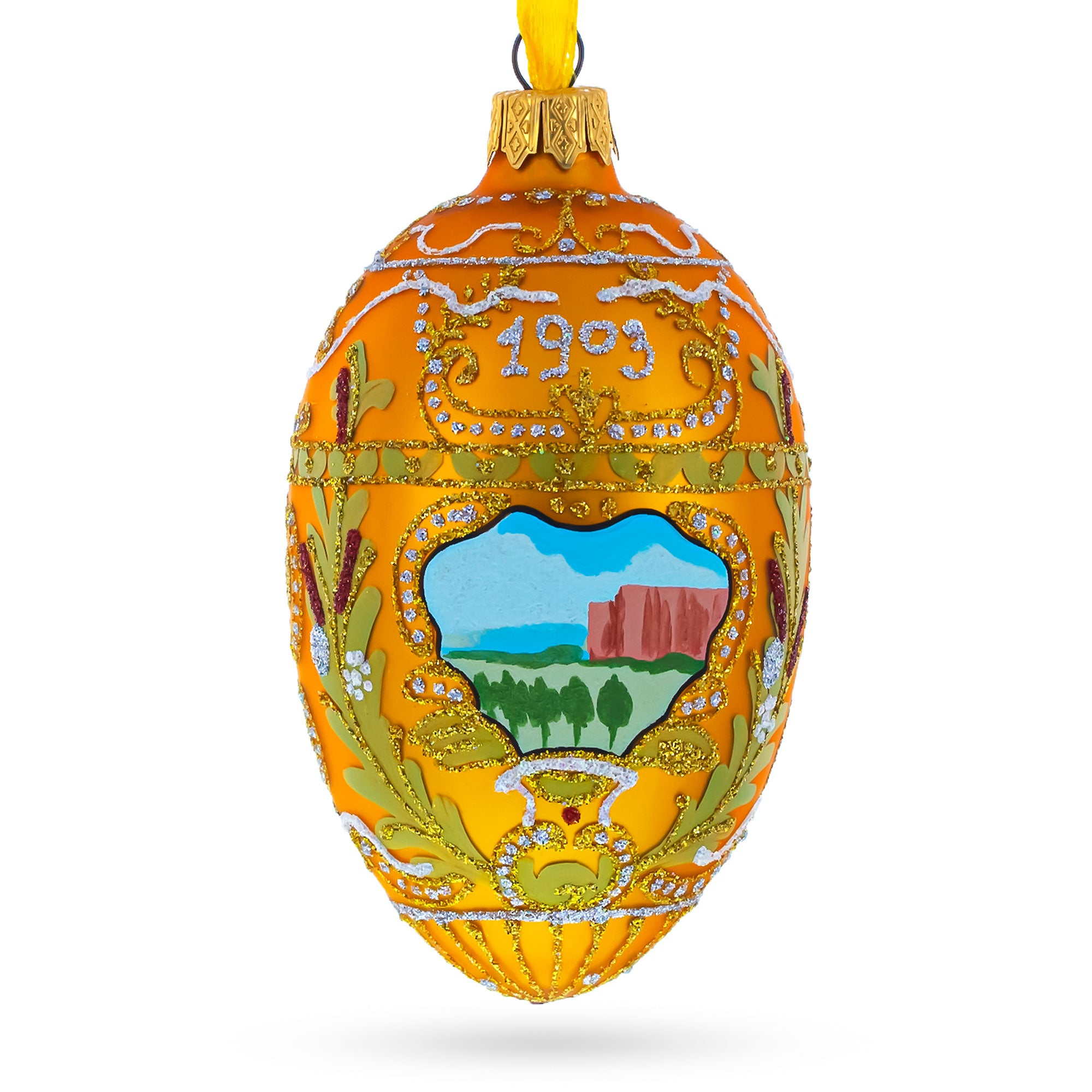1903 Peter The Great Imperial Glass Egg Ornament 4 Inches in Gold color Oval