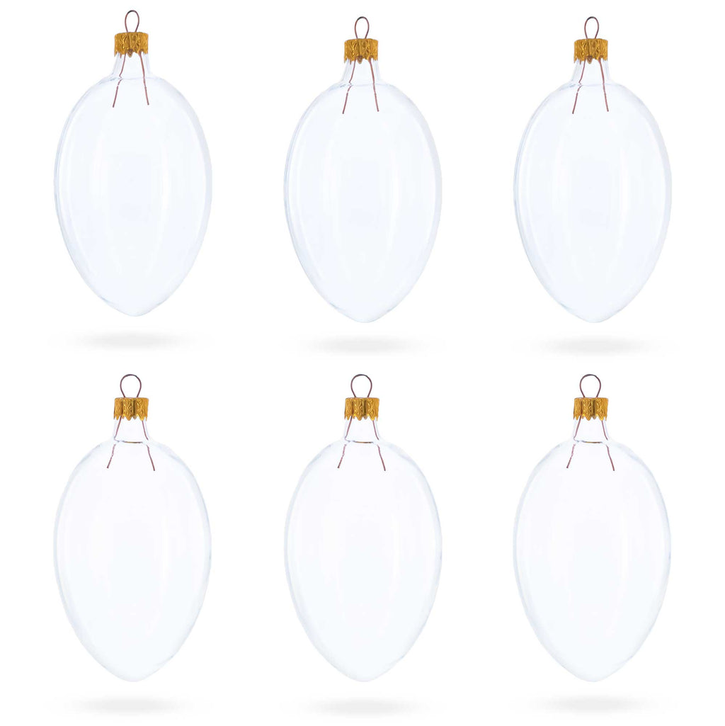 Set of 6 Clear Glass Egg Ornaments DIY Craft 4 Inches in Clear color Oval