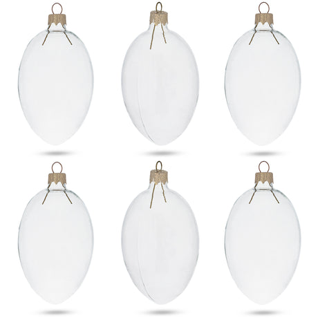 Set of 6 Clear Glass Egg Ornaments DIY Craft 4 Inches in Clear color, Oval shape