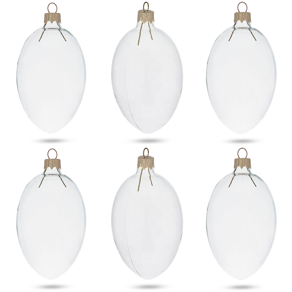 Set of 6 Clear Glass Egg Ornaments DIY Craft 4 Inches in Clear color, Oval shape
