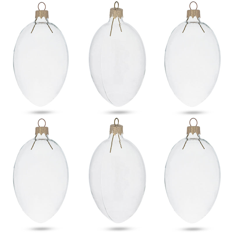Set of 6 Clear Glass Egg Ornaments DIY Craft 4 Inches in Clear color, Oval shape