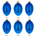 Set of 6 Blue Glossy Glass Egg Ornaments 4 Inches in Blue color Oval
