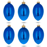 Set of 6 Blue Glossy Glass Egg Ornaments 4 Inches in Blue color Oval