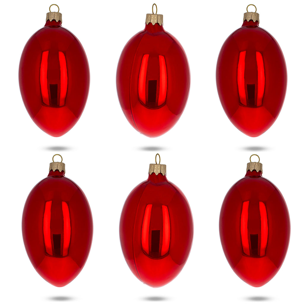 Set of 6 Red Glossy Glass Egg Ornaments 4 Inches in Red color Oval
