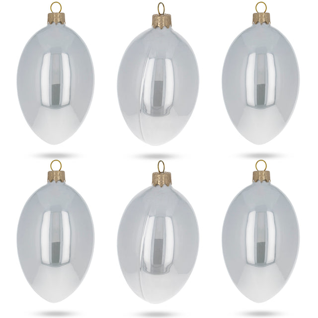 Set of 6 White Glossy Glass Egg Ornaments 4 Inches in White color, Oval shape