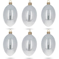 Set of 6 White Glossy Glass Egg Ornaments 4 Inches in White color Oval