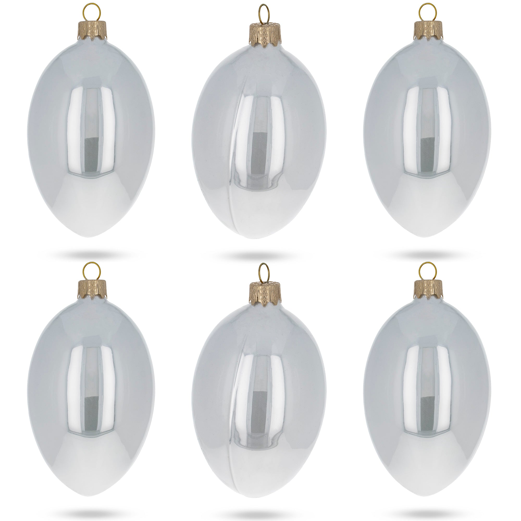 Set of 6 White Glossy Glass Egg Ornaments 4 Inches in White color Oval