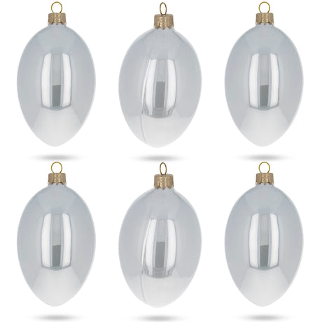 Set of 6 White Glossy Glass Egg Ornaments 4 Inches in  color Oval