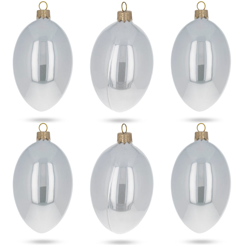 Set of 6 White Glossy Glass Egg Ornaments 4 Inches in White color, Oval shape
