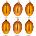 Set of 6 Orange Matte Glass Egg Ornaments 4 Inches in Gold color Oval