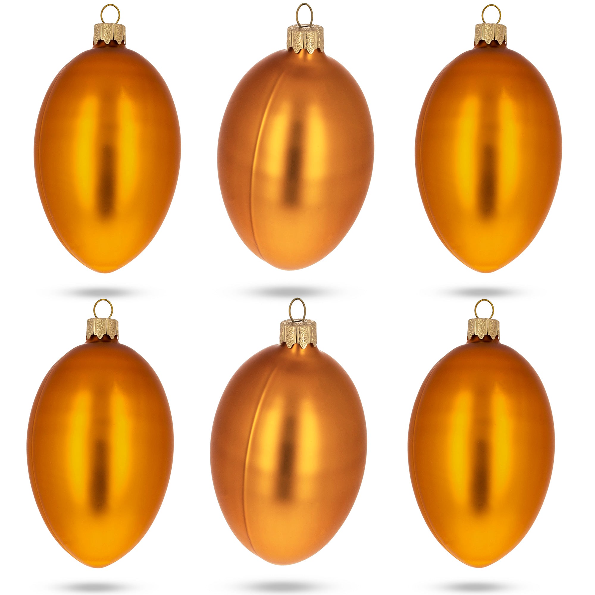 Set of 6 Orange Matte Glass Egg Ornaments 4 Inches in Gold color Oval