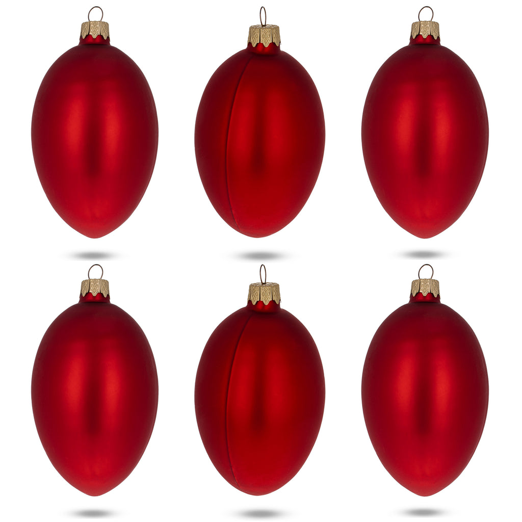 Set of 6 Red Matte Glass Egg Ornaments 4 Inches in Red color Oval