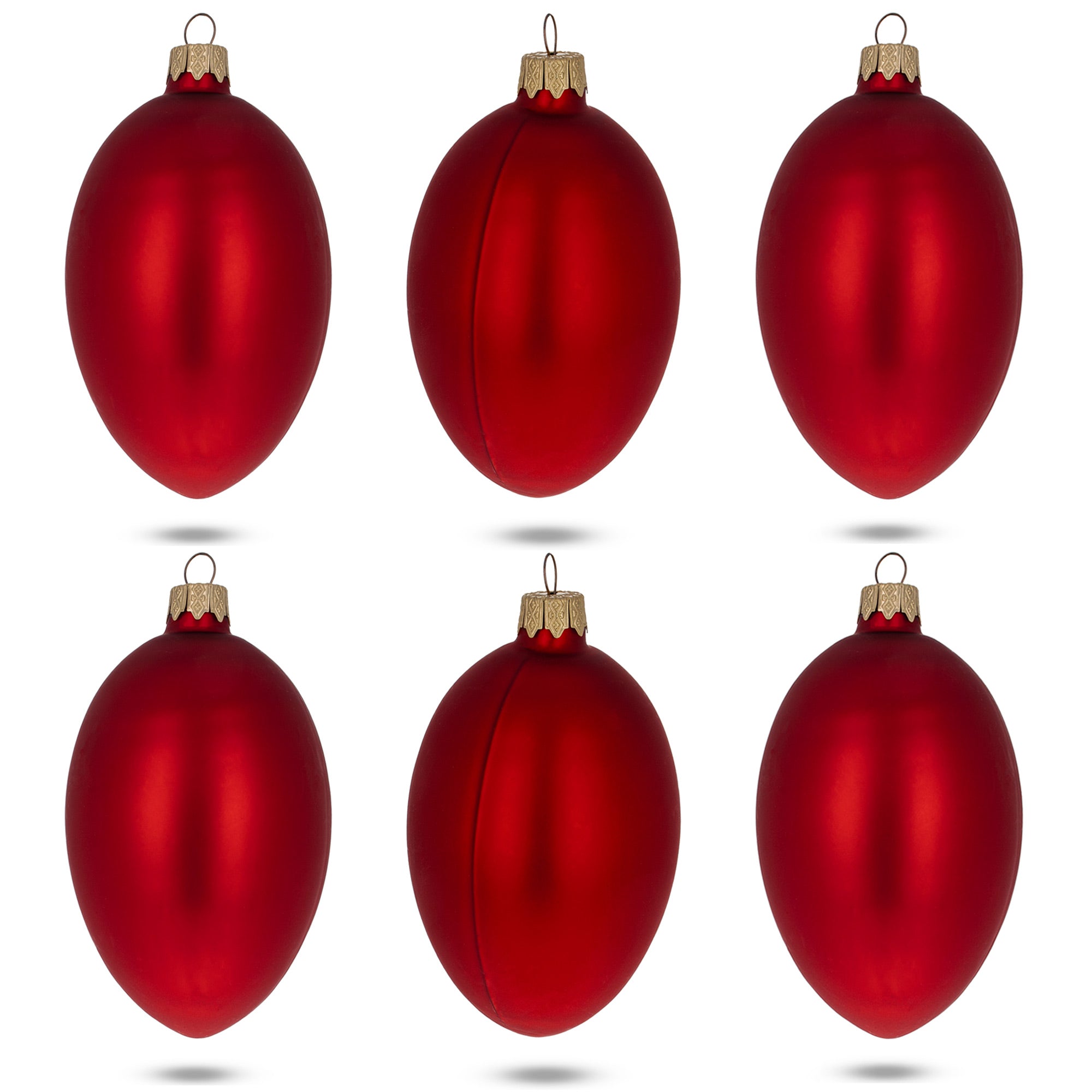 Set of 6 Red Matte Glass Egg Ornaments 4 Inches in Red color Oval