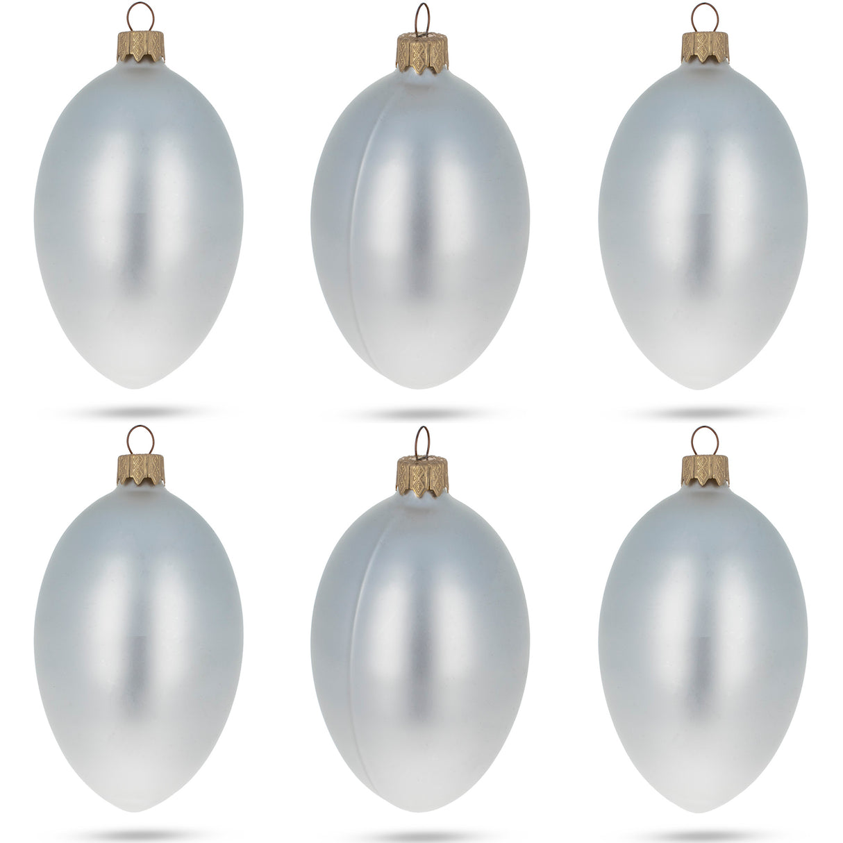 Set of 6 White Matte Glass Egg Ornaments 4 Inches in White color, Oval shape