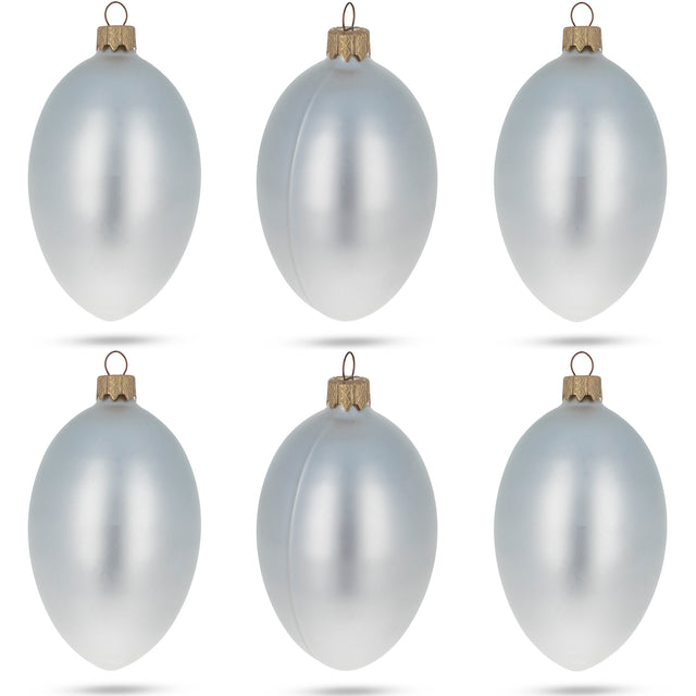 Glass Set of 6 White Matte Glass Egg Ornaments 4 Inches in White color Oval