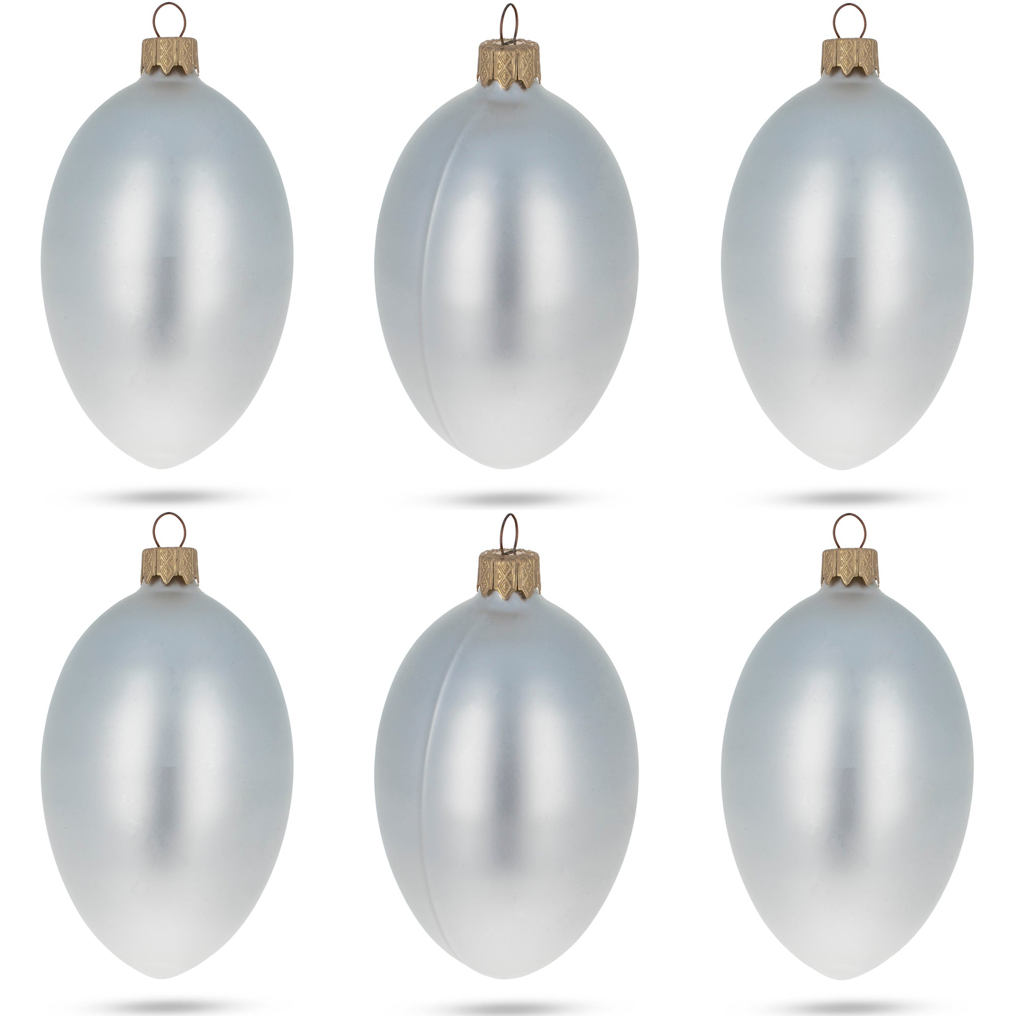 Set of 6 White Matte Glass Egg Ornaments 4 Inches in White color Oval