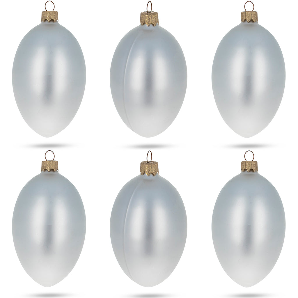 Set of 6 White Matte Glass Egg Ornaments 4 Inches by BestPysanky