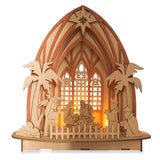 Wooden Nativity Scene Set with LED Lights 11 Inches in Beige color,  shape