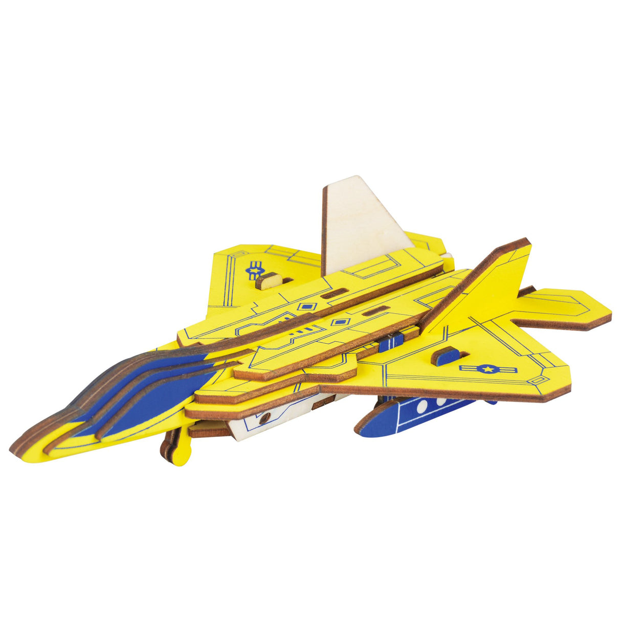 Wood 23 Pieces Airplane Jet Model Kit - Wooden Laser-Cut 3D Puzzle in Yellow color