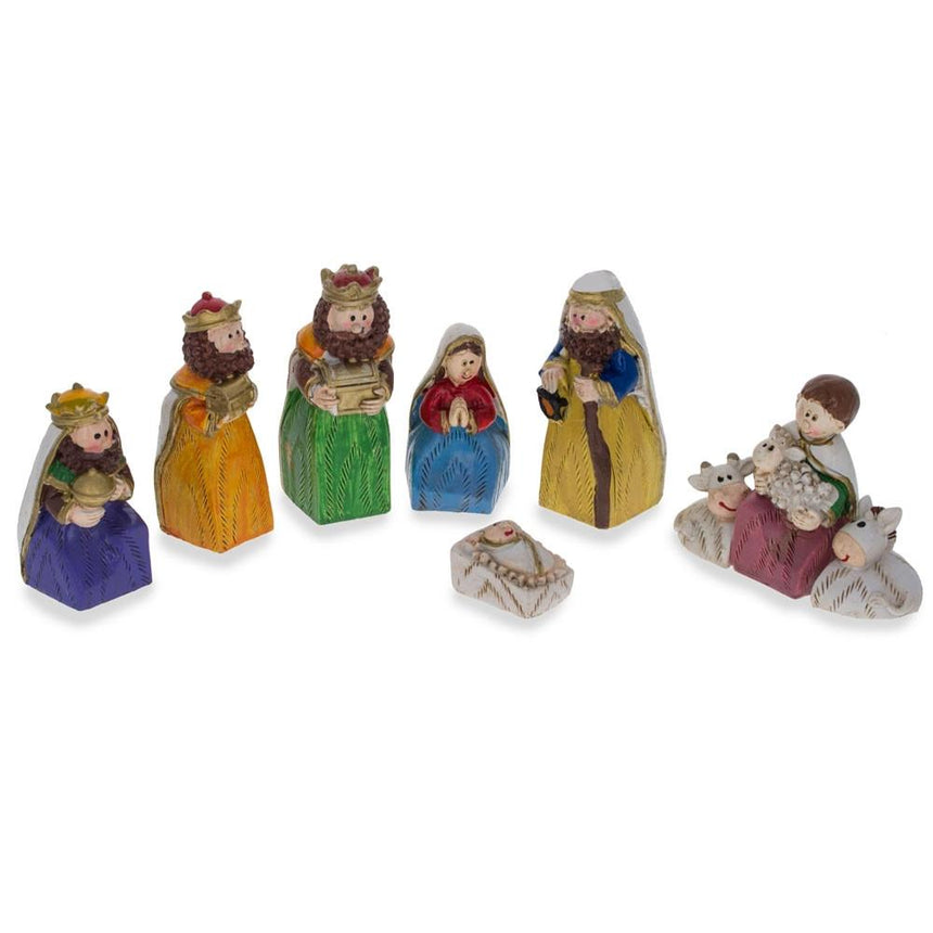 Set of 9 Hand Painted Mini Nativity Scene Set Figurines in Multi color