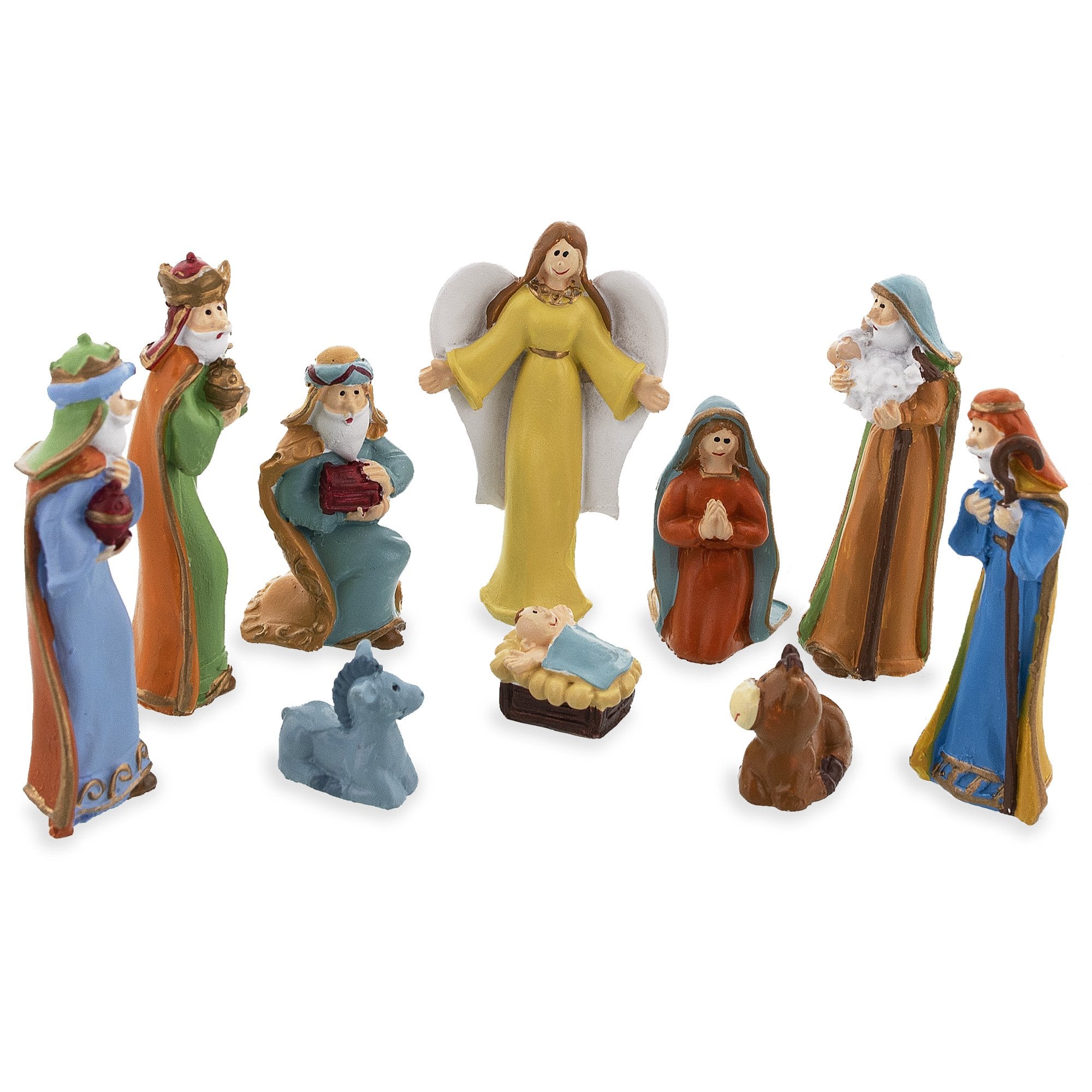 BestPysanky online gift shop sells miniature nativity scene gift set figurines religious resin multi largest figurine smallest hand painted boxed decor display collectible home accent