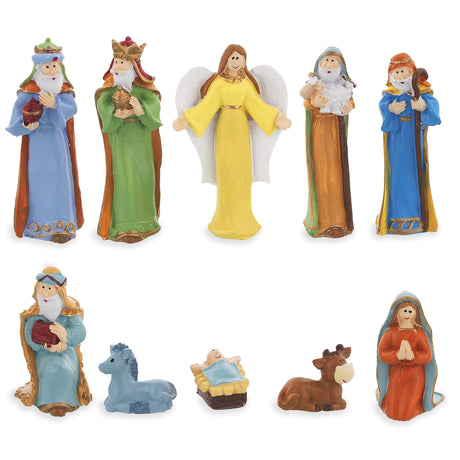 Set of 10 Miniature Nativity Scene Gift Set Figurines in Multi color