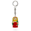 Floral Painting Matryoshka Wooden Key Chain in Red color,  shape