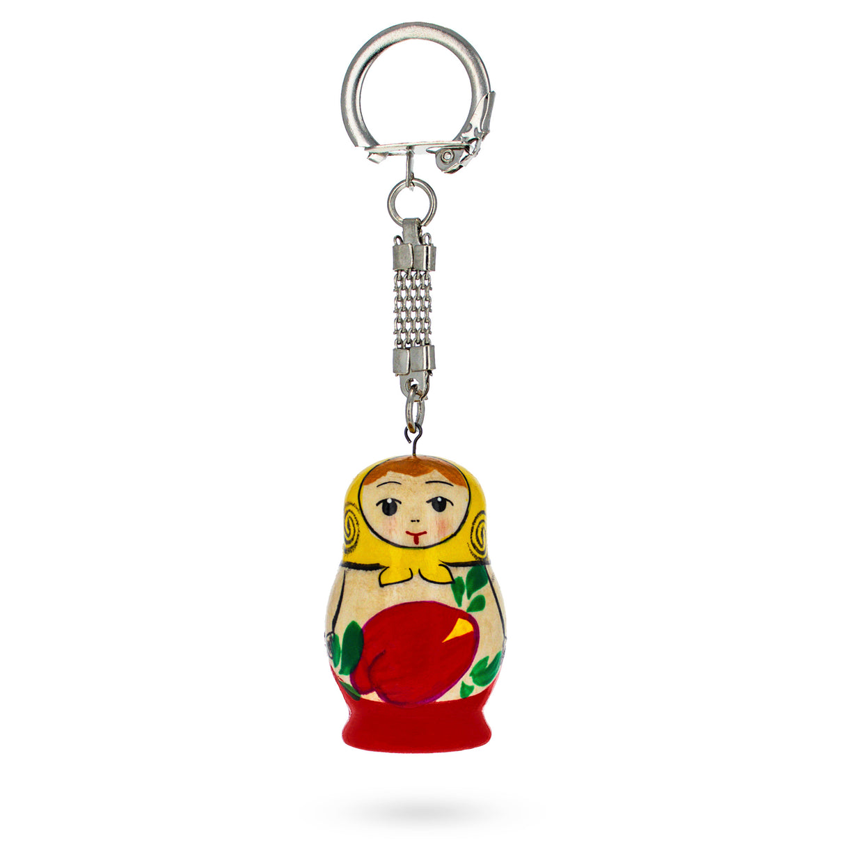 Wood Floral Painting Matryoshka Wooden Key Chain in Red color