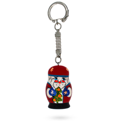 Santa with Christmas Tree Wooden Key Chain in Multi color,  shape