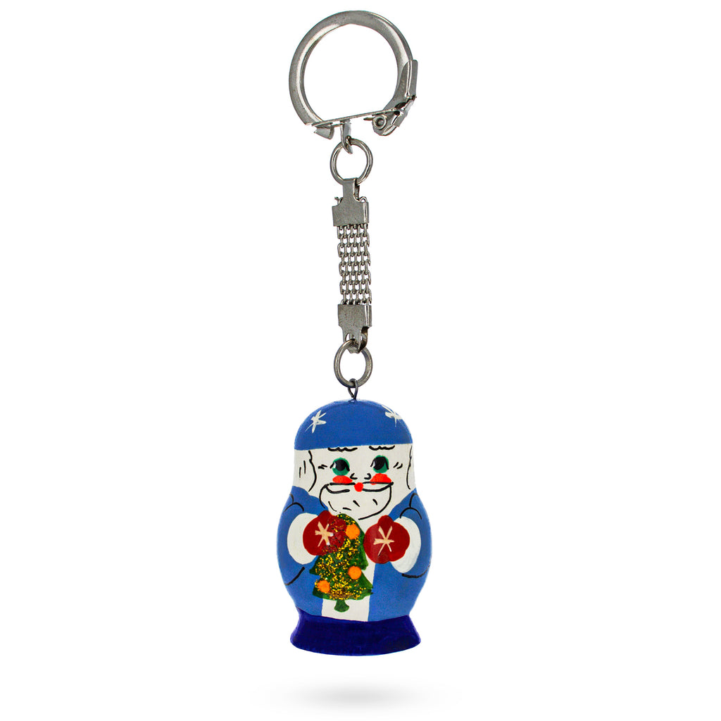 Santa in Blue Color Wooden Key Chain in Blue color