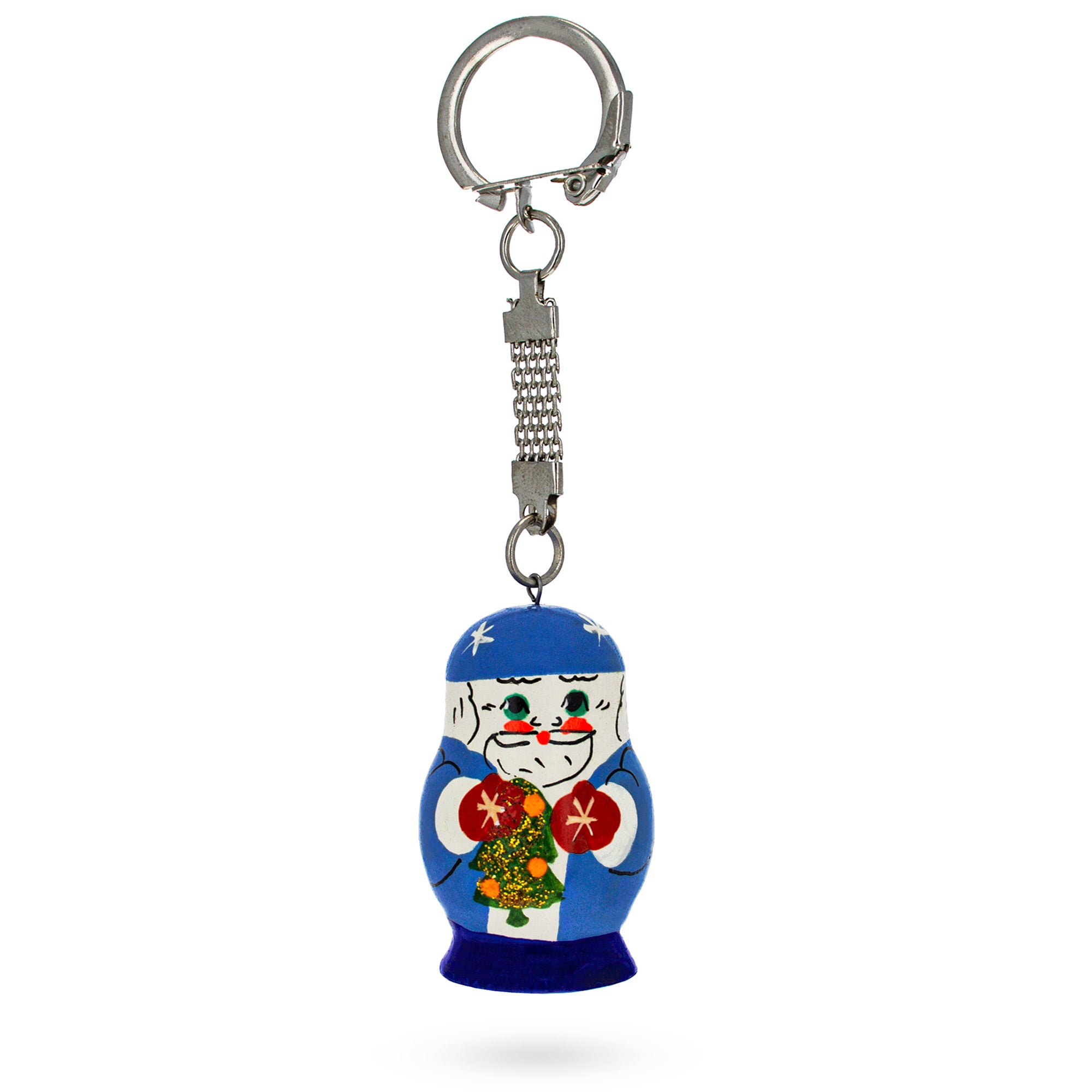 Santa in Blue Color Wooden Key Chain in Blue color