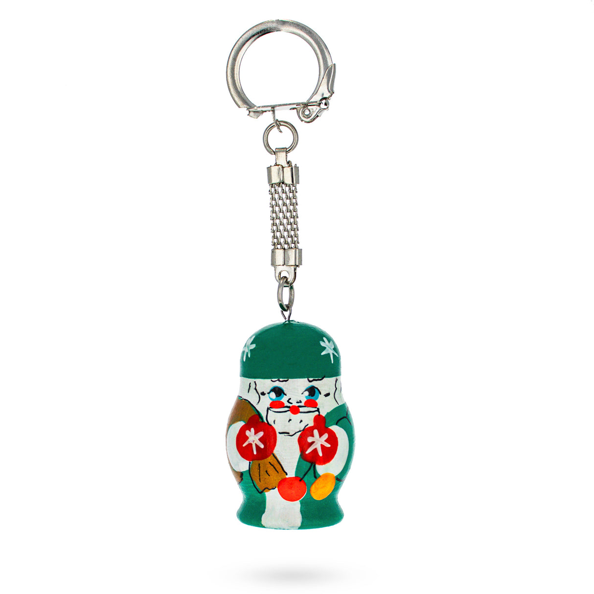 Wood Santa with Presents Wooden Key Chain in Green color