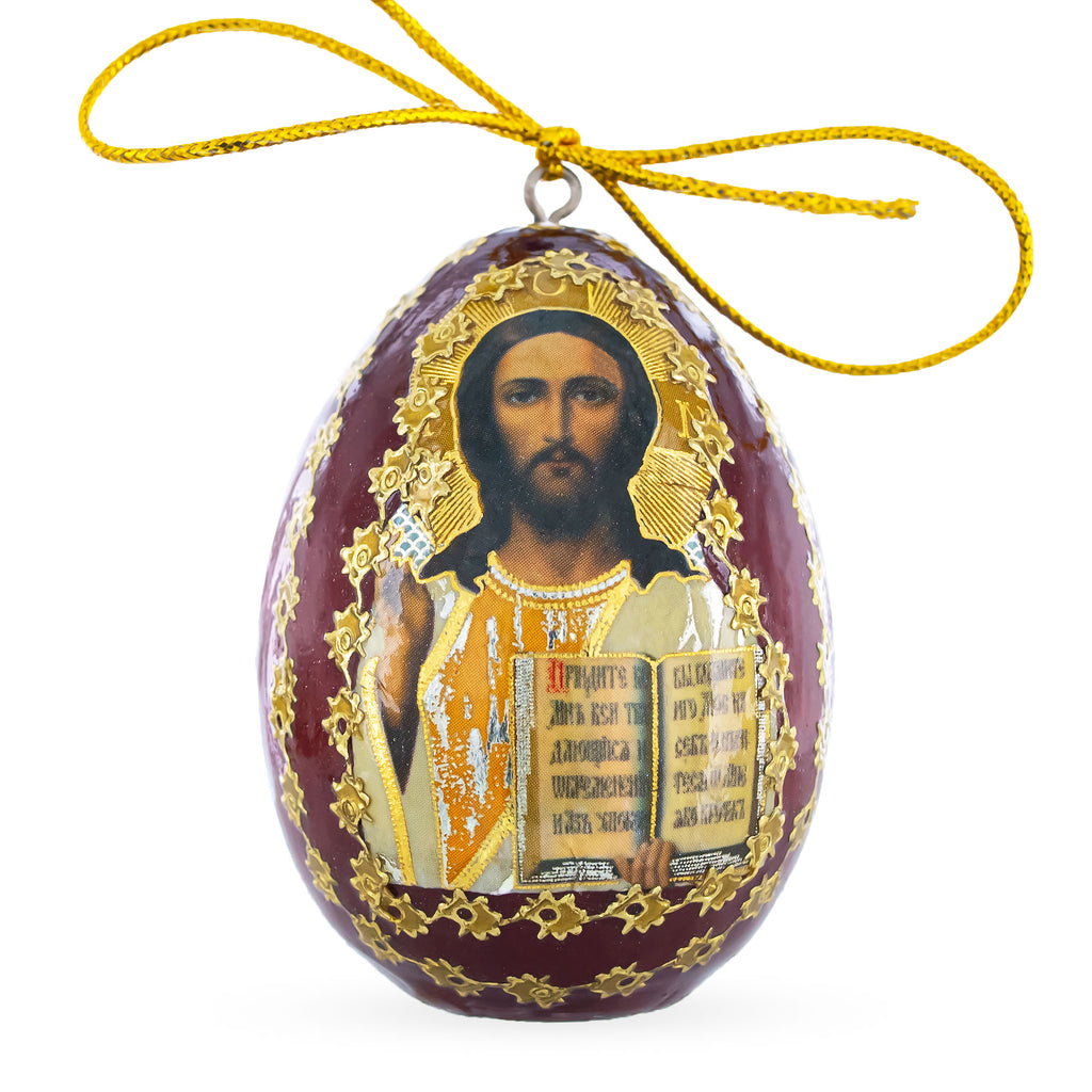 Jesus Christ Brown Wooden Easter Egg in Multi color,  shape