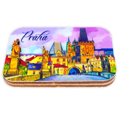 Wood Prague City of Czech Charles Bridge Fridge Magnet in  color