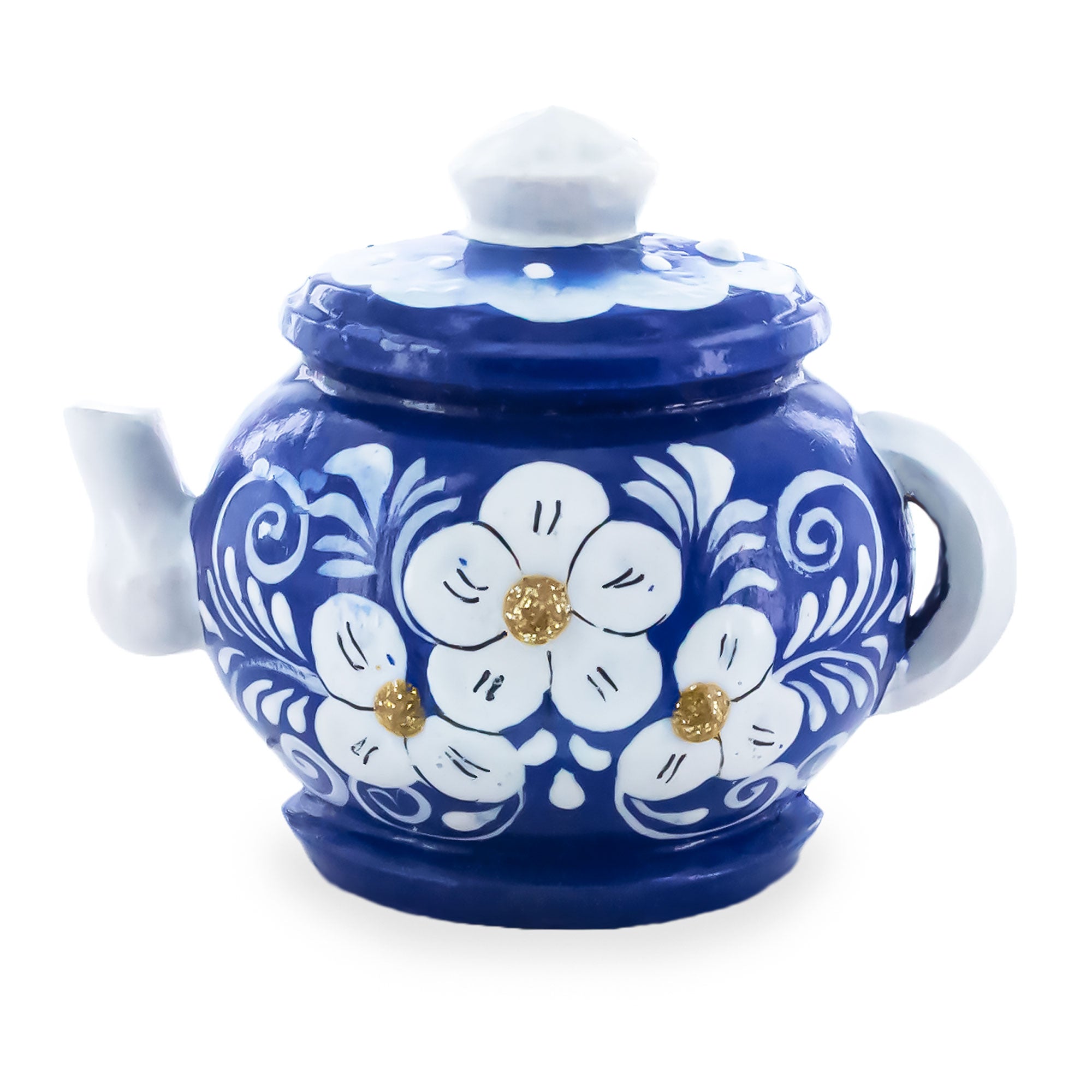 Floral Tea Pot Fridge Magnet in Blue color