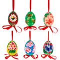 Flowery Painting Multicolored Wooden Easter Egg Ornaments in Multi color Figurine