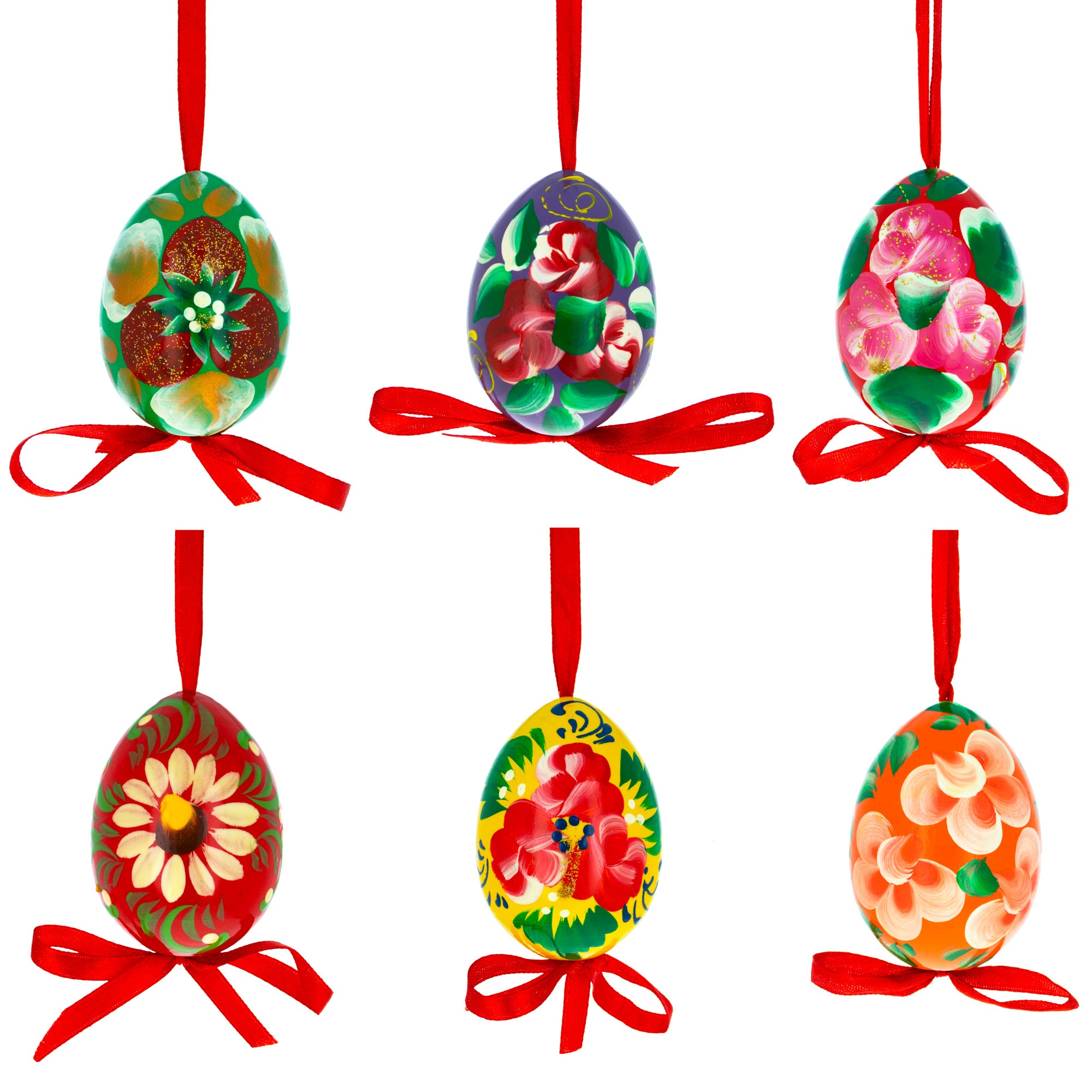 Flowery Painting Multicolored Wooden Easter Egg Ornaments in Multi color Figurine