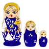 Wood Set of 3 Pieces Blue Woodburning Style Wooden Nesting Dolls in Blue color