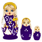 Set of 3 Purple Woodburning Style Wooden Nesting Dolls in Purple color,  shape