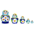 Wood Beautiful Wooden  with Light Blue Color Hood and Flowers Nesting Dolls in Blue color