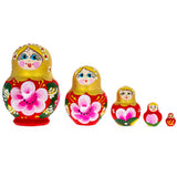Beautiful Wooden  with Gold Color Hood and Flowers Nesting Dolls in Red color,  shape