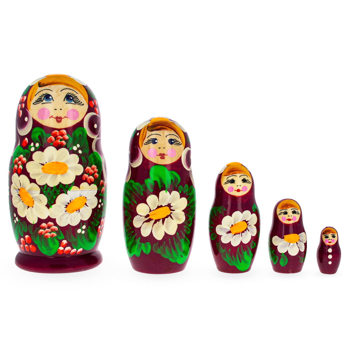 Wood Beautiful Wooden  with Red Color Hood and Flowers Nesting Dolls in Red color