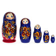 Wood Beautiful Wooden  with Blue Color Hood and Gold Flowers Nesting Dolls in Blue color