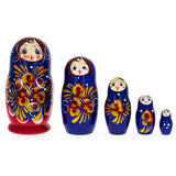 Beautiful Wooden  with Blue Color Hood and Gold Flowers Nesting Dolls in Blue color