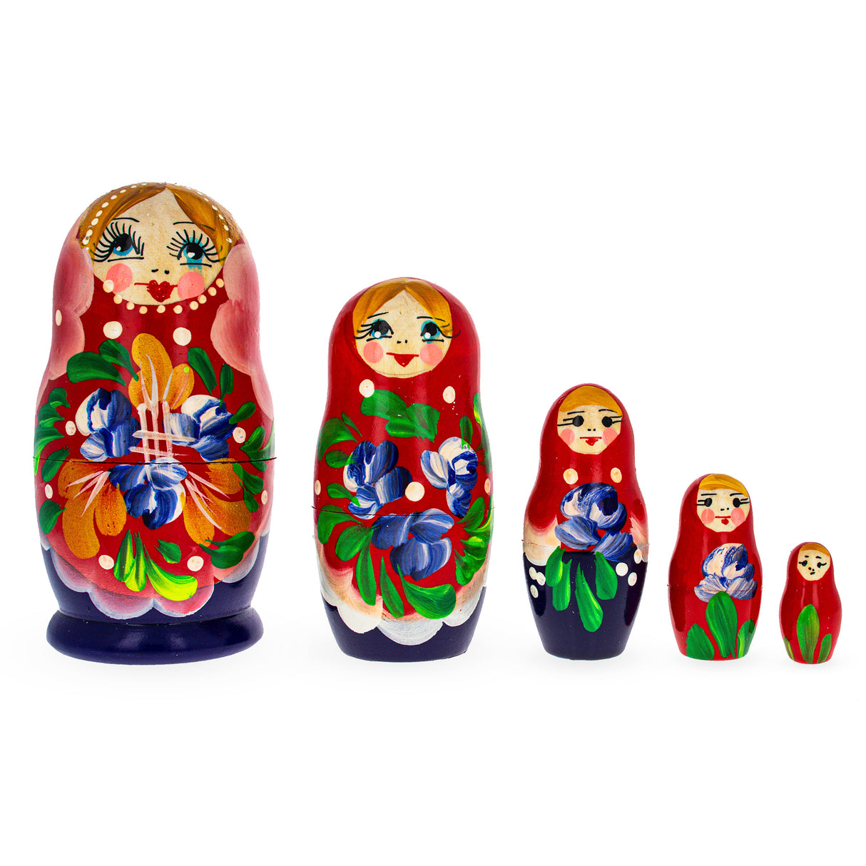 Beautiful Wooden  with Red Color Hood and Flowers Nesting Dolls in Red color,  shape
