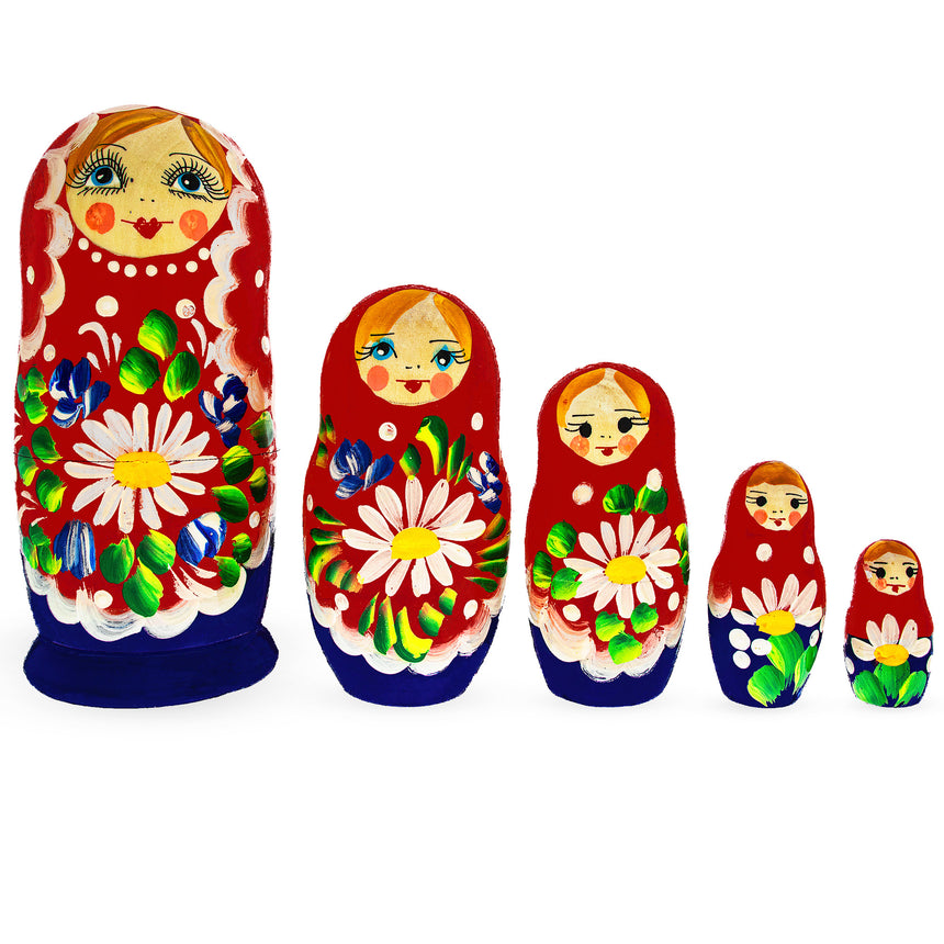 5 Pieces Daisy Multicolor Miniature Wooden  Nesting Dolls in  color