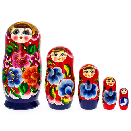 Beautiful Wooden  with Red Color Hood and Flowers Nesting Dolls in Red color,  shape