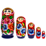 Wood Beautiful Wooden  with Red Color Hood and Flowers Nesting Dolls in Red color