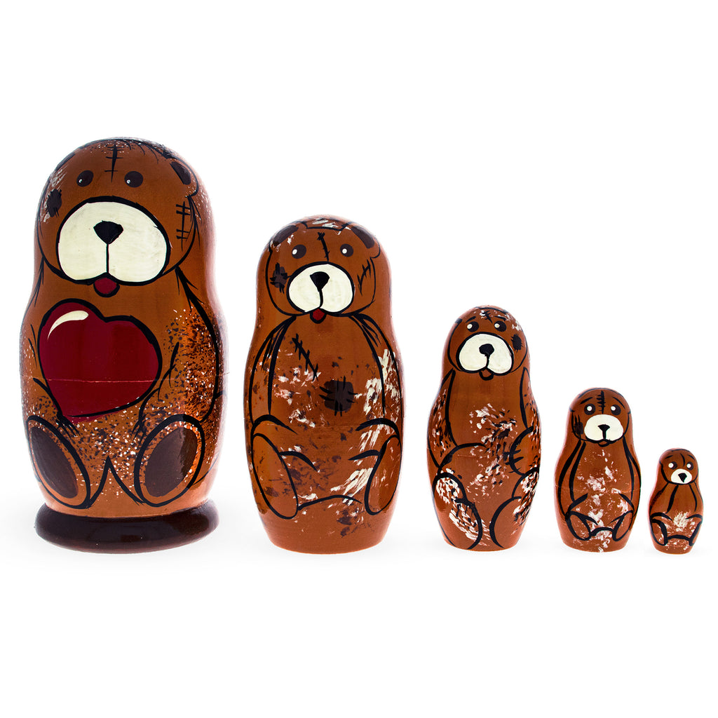 5 Pieces Bear Family  Wooden Nesting Dolls in Multi color